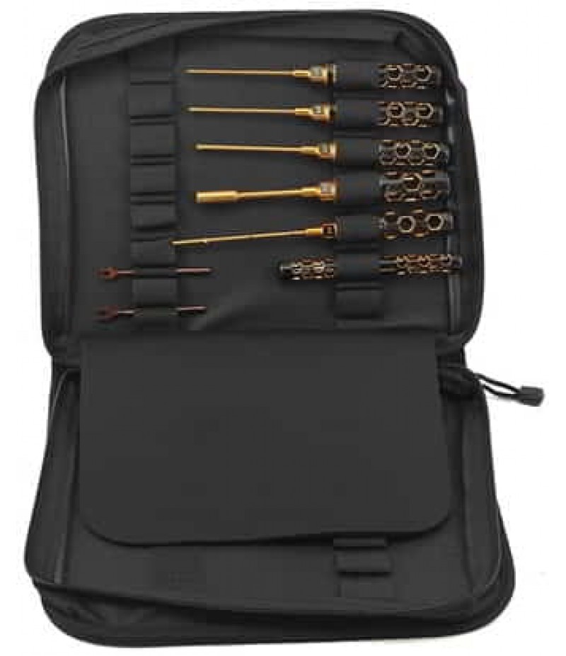 AM Arrowmax Black Golden 1/10 Electric Touring Car Tool Set w/Tool Bag (8)