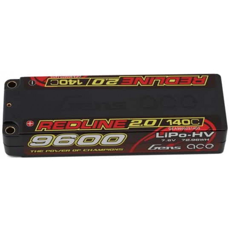 Gens Ace Redline 2.0 2S LiHV Battery 140C (7.6V/9600mAh) w/5mm Bullets