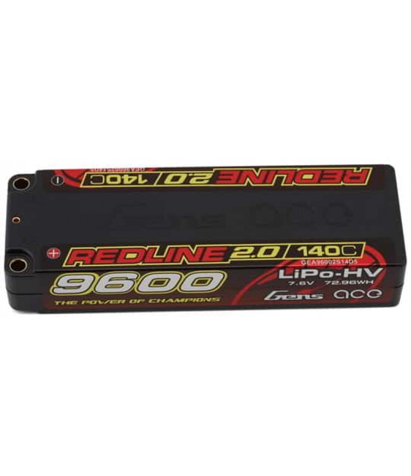 Gens Ace Redline 2.0 2S LiHV Battery 140C (7.6V/9600mAh) w/5mm Bullets