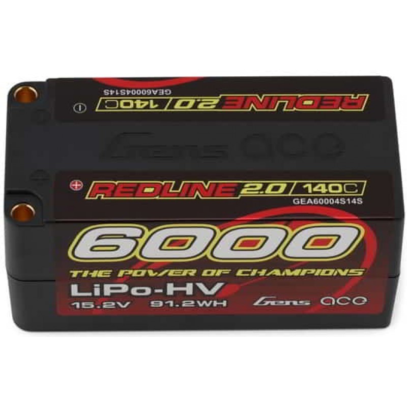 Gens Ace Redline 2.0 4S Shorty LiHV Battery 140C (15.2V/6000mAh) w/5mm Bullets