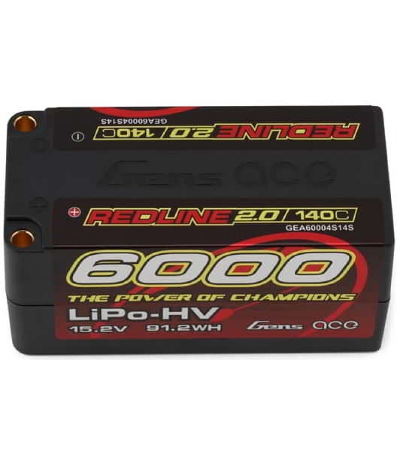 Gens Ace Redline 2.0 4S Shorty LiHV Battery 140C (15.2V/6000mAh) w/5mm Bullets