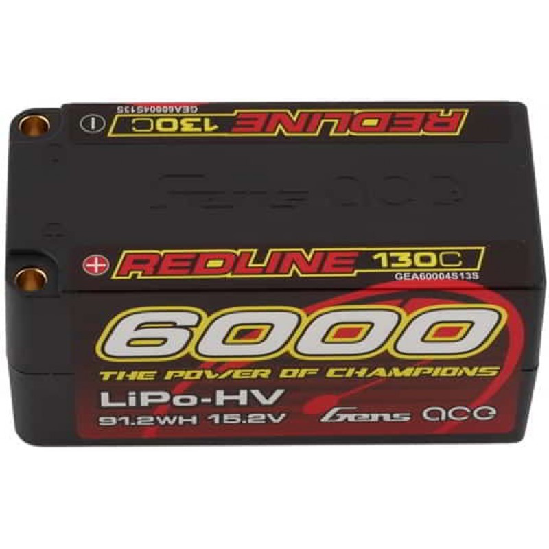 Gens Ace Redline 4S LiHV LiPo Shorty Battery 130C (15.2V/6000mAh) w/5mm Bullets (Hard Case)