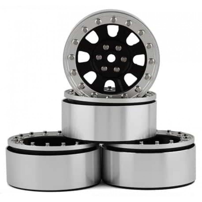 RC4WD Raceline Monster 2.2 Aluminum Beadlock Rock Crawler Wheels (4) (Black/Silver)