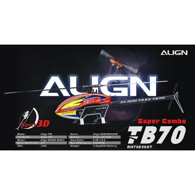 Align T-Rex TB70 Electric Super Combo Helicopter Kit (Orange) w/Motor, ESC, Servos, Gyro, & Blades