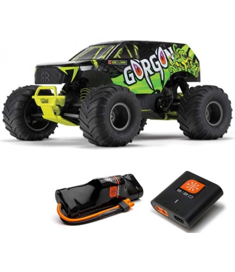 Arrma Gorgon 4X2 MEGA 550 Brushed 1/10 Monster Truck RTR (Yellow) w/SLT2 2.4GHz Radio, Battery & Charger